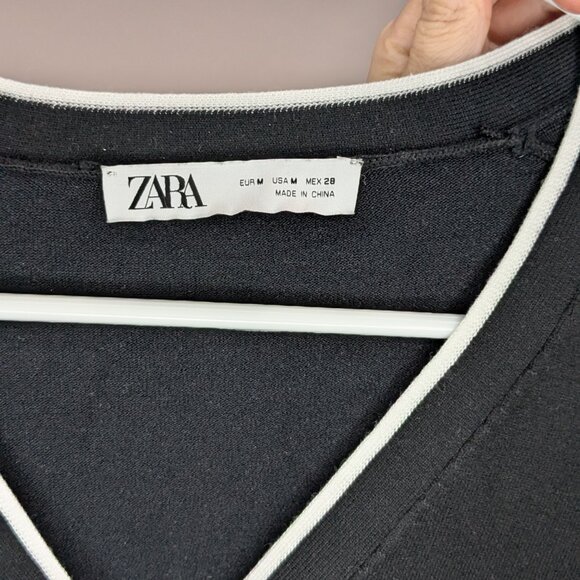 Zara Pearl Button V-Neck Cardigan Black White Size Medium - Picture 5 of 5